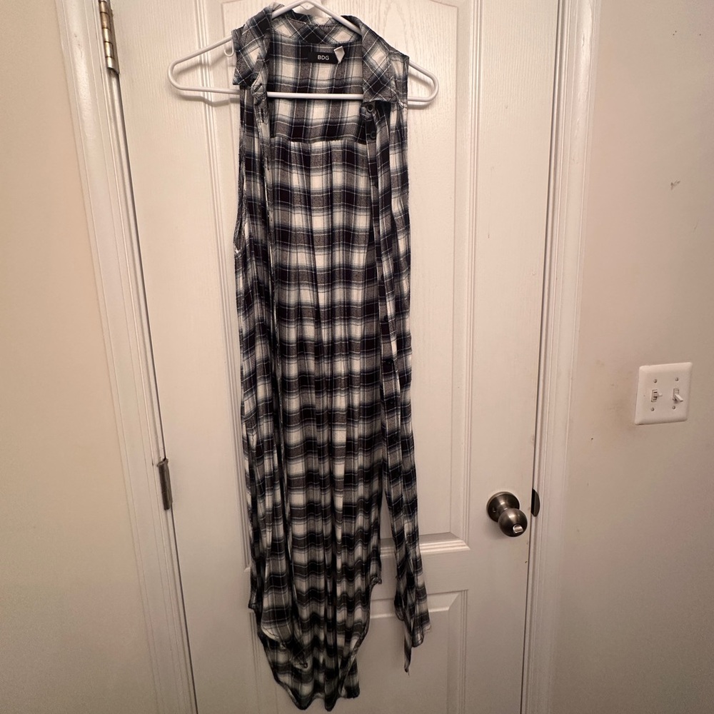 BDG Green Black White Flannel Plaid Sleeveless Duster Shirt Dress Size XS